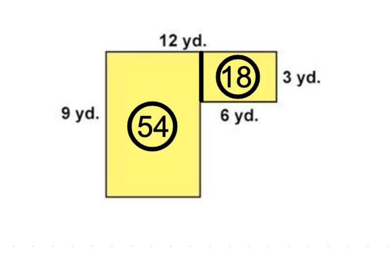 Find the area of the shape. A) 39 square yards B) 56 square yards C) 72 square yards-example-1