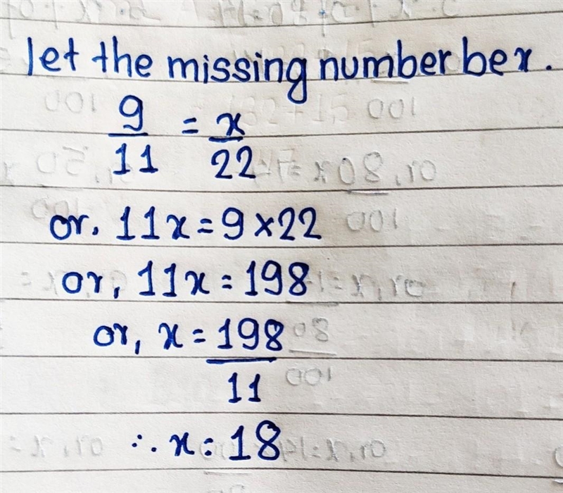 Lect the best answer for the question. 9/11= ?/22-example-1