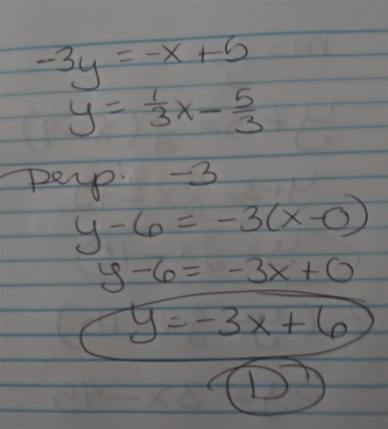 Find the slope-intercept form of an equation of the line perpendicular to the graph-example-1