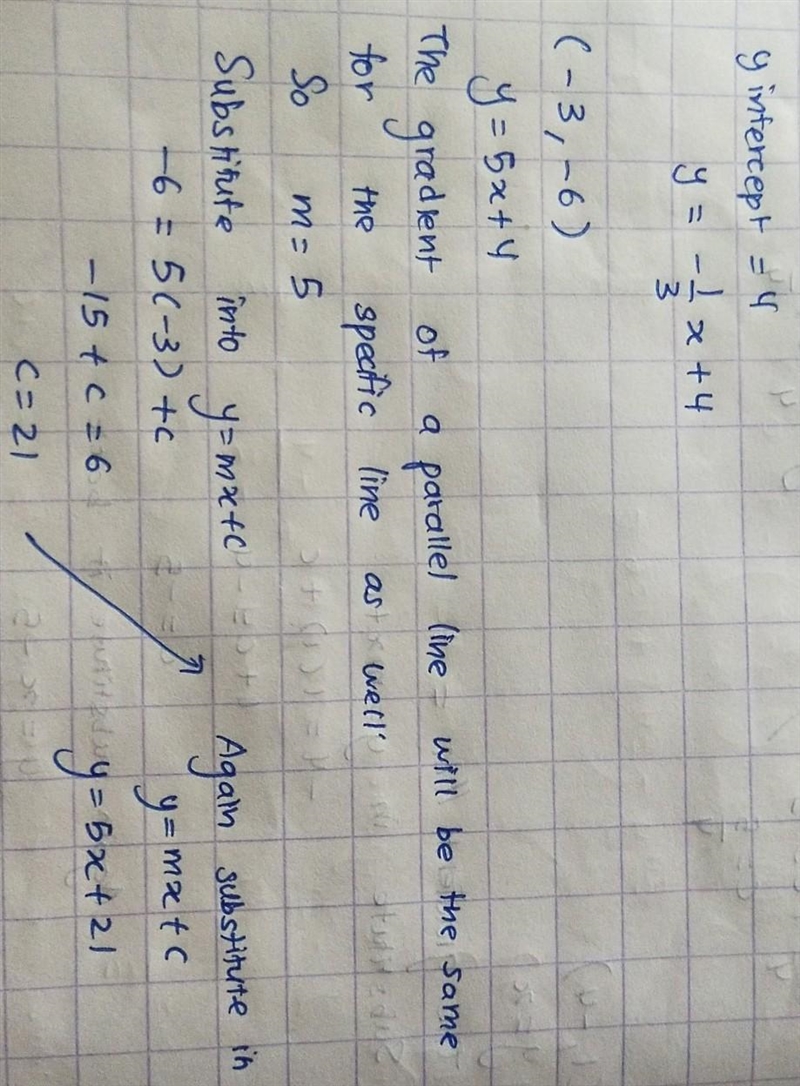 Write the slope-intercept form of the line that passes through the point (-3, - 6 ) and-example-1