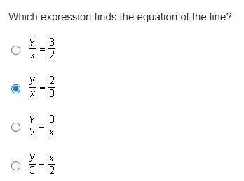 Which expression finds the equation of the line? StartFraction y Over x EndFraction-example-1