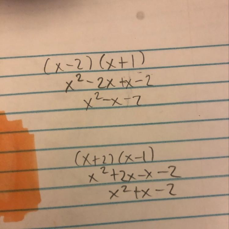 What is the factored form of x2 – x-22 (x-2)(x + 1) (x + 2)(x + 1) (x - 2)(x - 1) (x-example-1