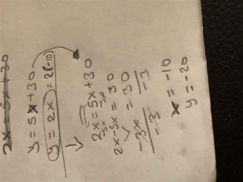 Solve by substitution Y=5x+30 Y=2x-example-1