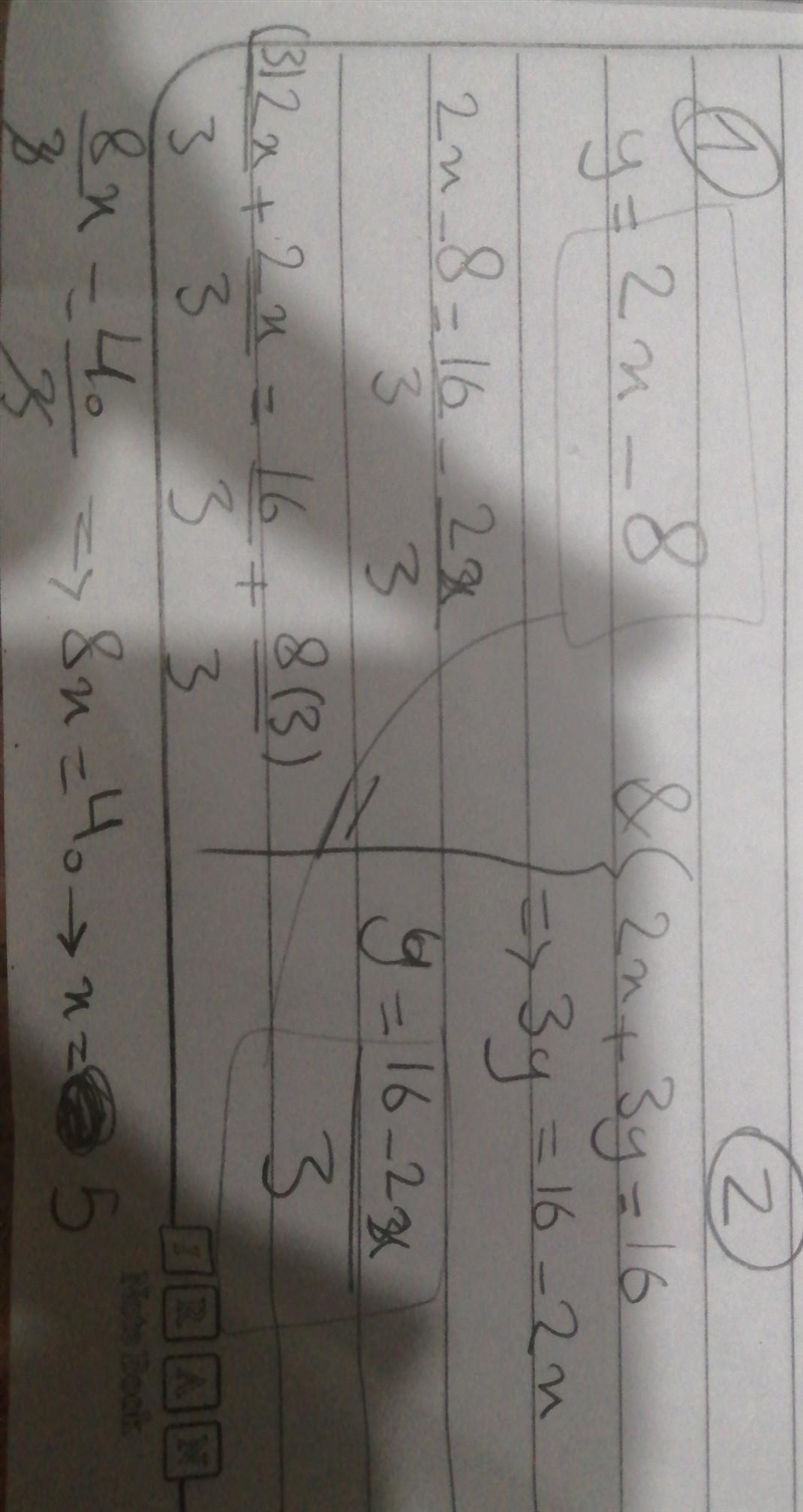 Solve using substitution. y=2x-8 & 2x + 3y= 16-example-1