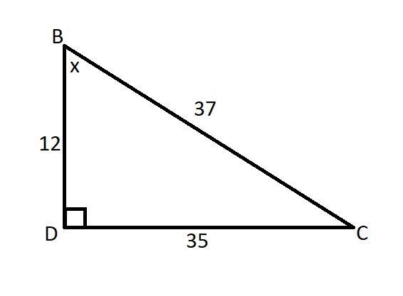 In ΔBCD, the measure of ∠D=90°, CB = 37, BD = 12, and DC = 35. What is the value of-example-1