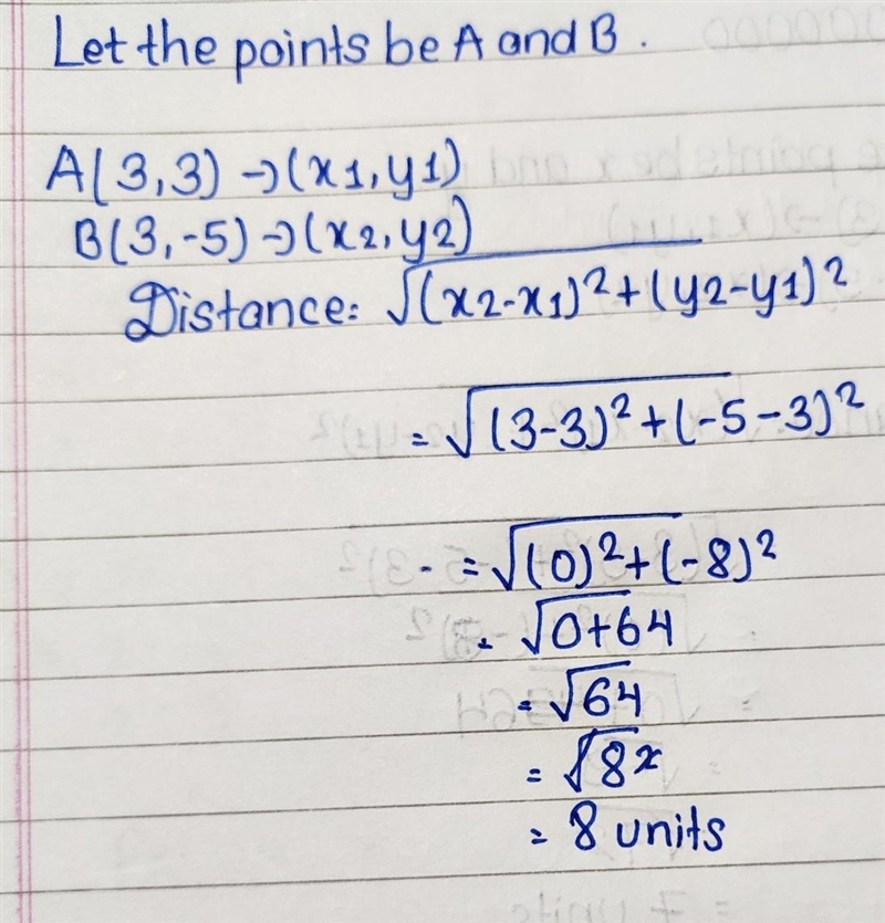 What is the distance between the pair of points. (3, 3) and (3, −5)-example-1