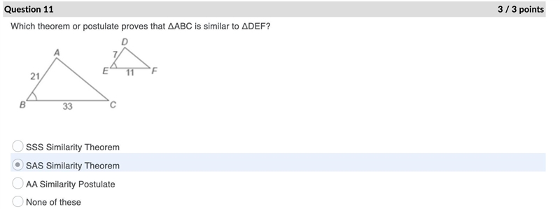 Which theorem or postulate proves that ΔABC is similar to ΔDEF? Question 11 options-example-1