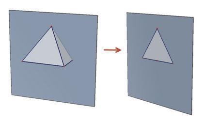 A square pyramid is sliced downward, through the top vertex, by plane , what is the-example-1