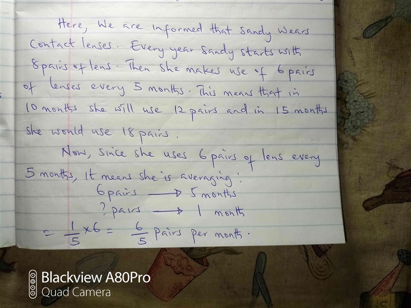 Sandy wears contact lenses. She starts the year with 8 pairs of lens ,and she uses-example-1