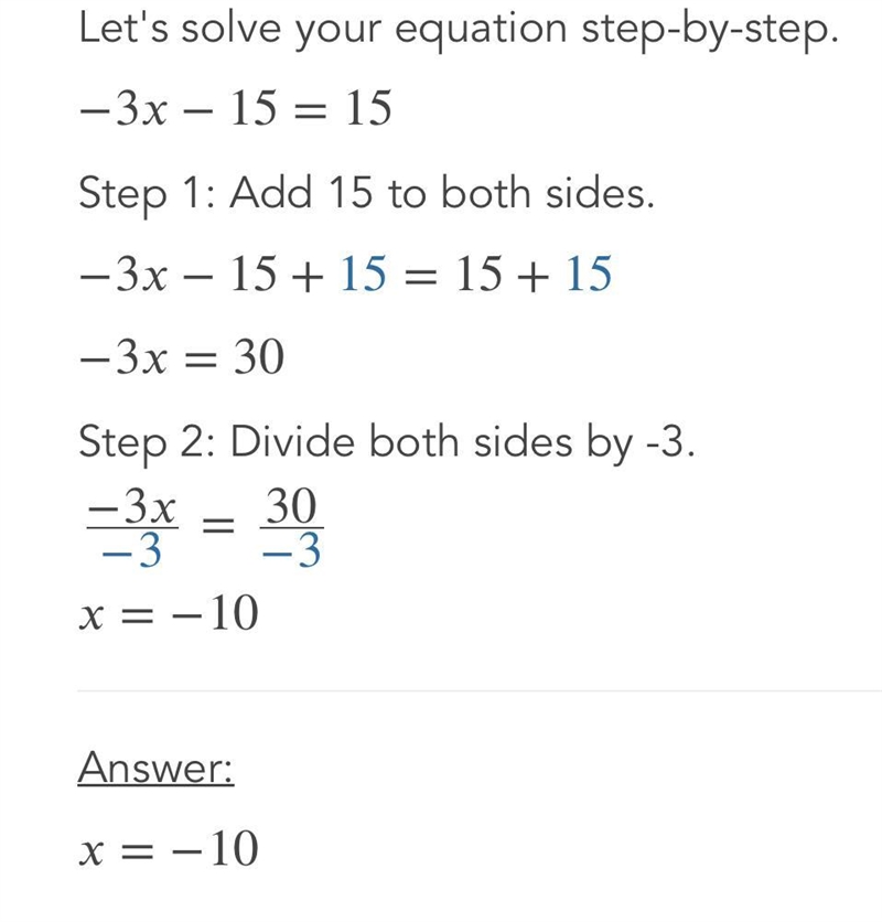 -3x - 15=15 solve for x please-example-1