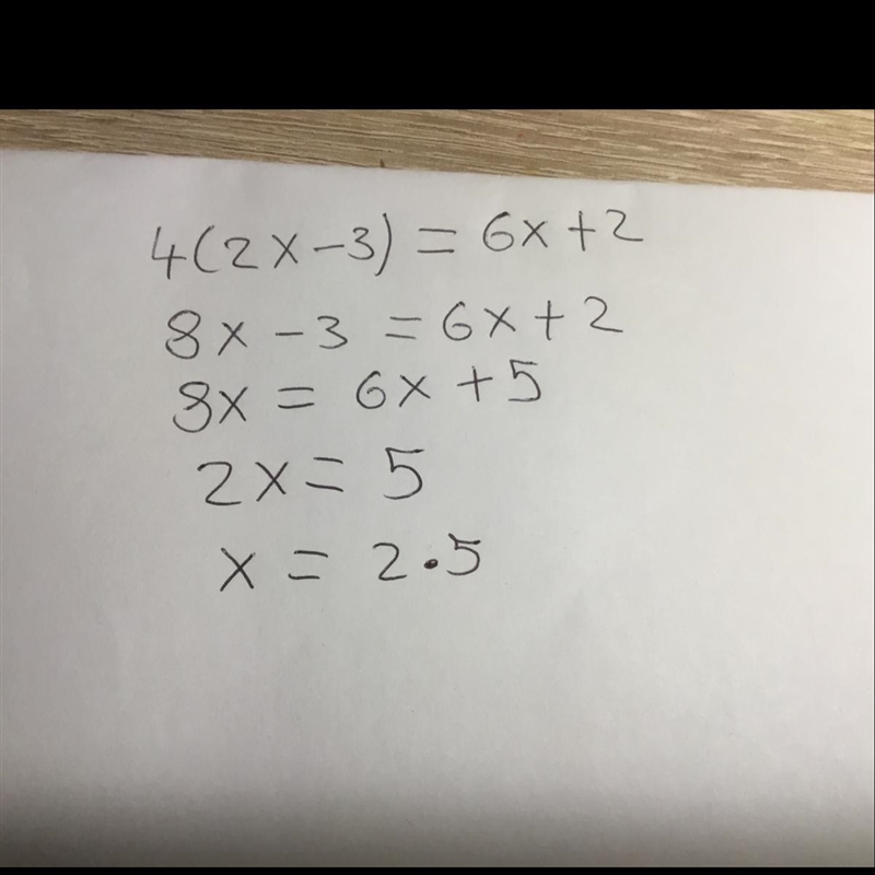 Does anyone know how to solve the equation 4(2x-3)=6x+2​-example-1