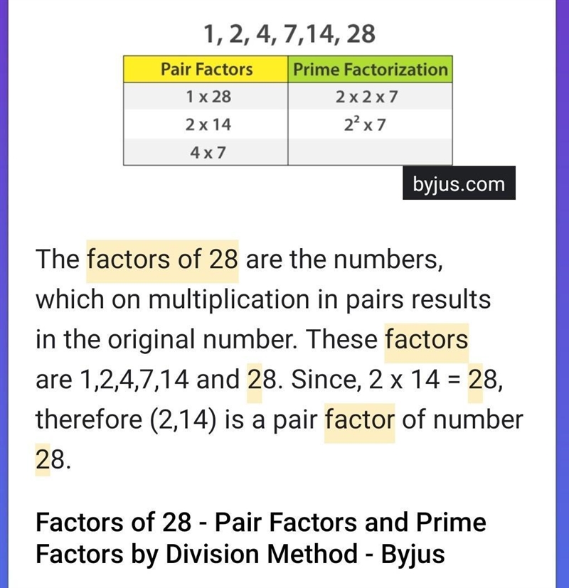 Which list shows all the factors of 28? 1, 4, 7, 28 1, 2, 4, 7, 14, 28 1, 2, 4, 6, 14, 28 1, 4, 6, 28-example-1