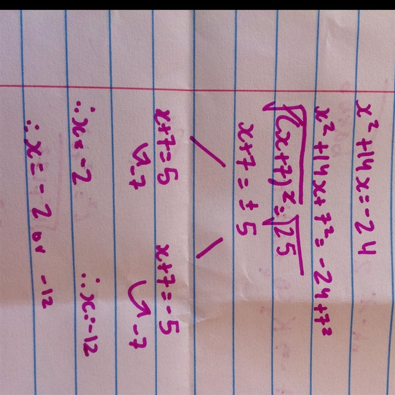 Solve x2 + 14x = −24 by completing the square. What is the solution set of the equation-example-1