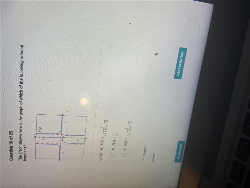 The graph show here is the graph of which of the following rational functions?-example-1