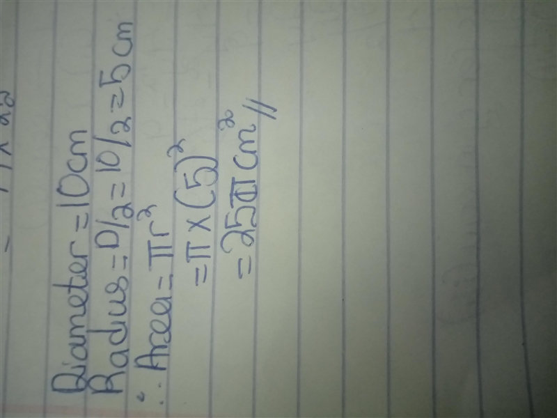 What is the area of this circle? Select the correct answer. d = 10 cm 2571 cm2 100 cm-example-1