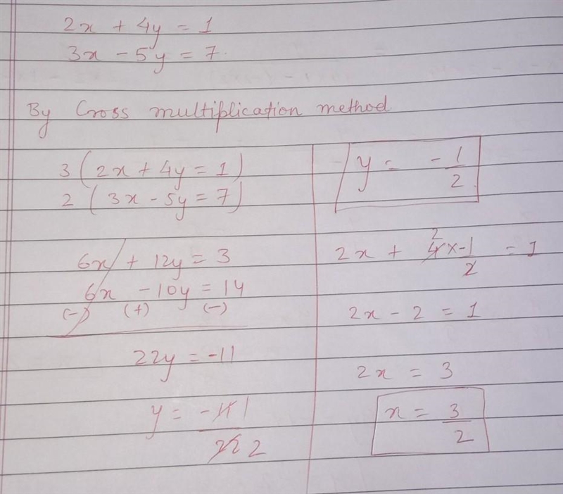 2x + 4y =1 3x - 5y = 7-example-1