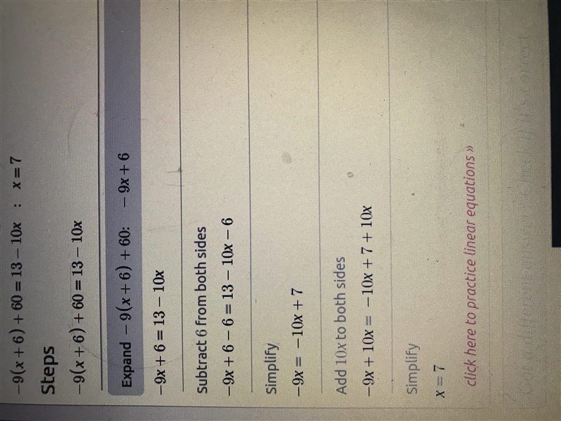 −9(x + 6) + 60 = 13 − 10x-example-1