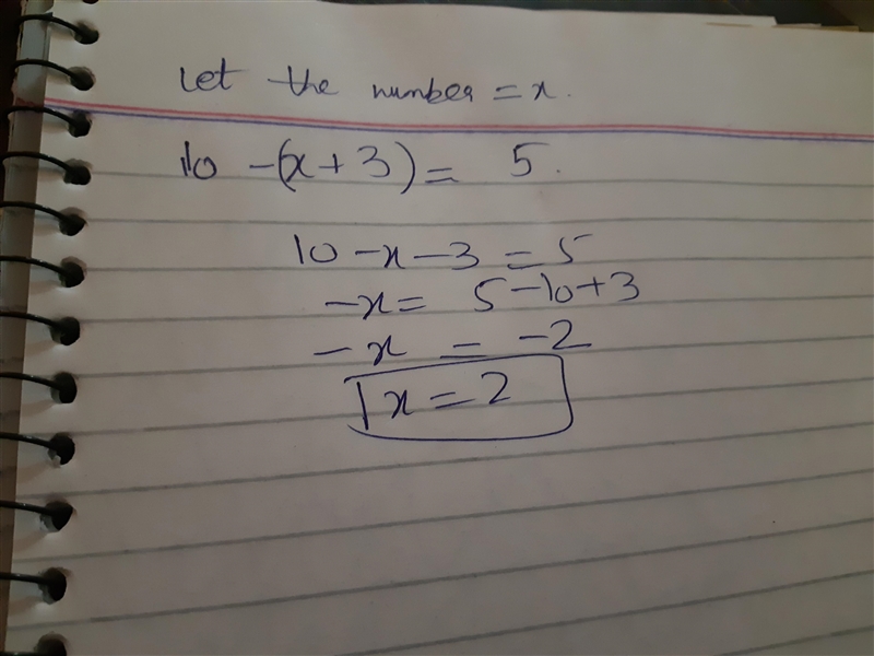 When the sum of a number and 3 is subtracted from 10 the result is 5. Identify the-example-1