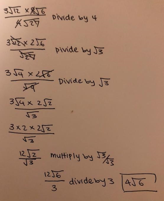 I want to know the working out, the answer should me 4 square root 6-example-1