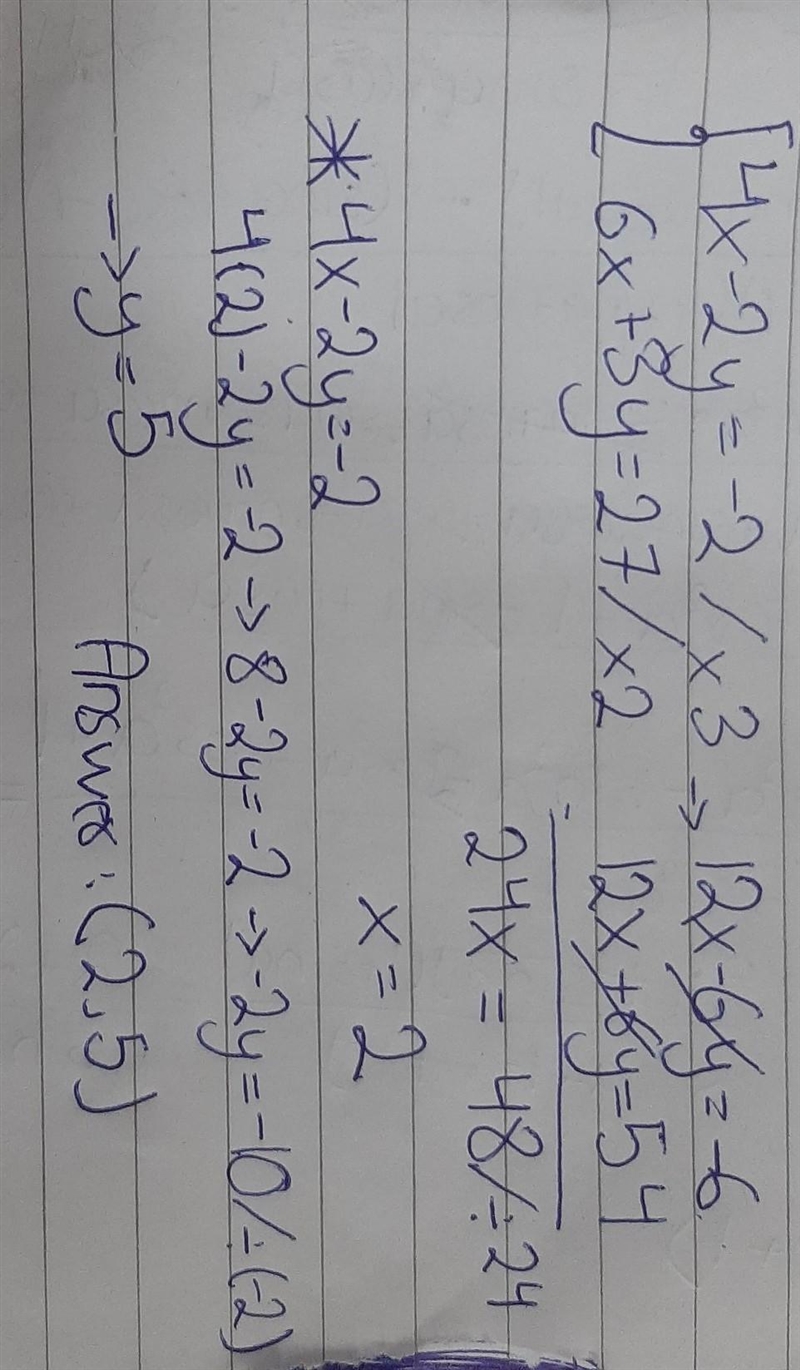 Solve the system of equations and choose the correct orderd pair 4x-2y=-2 and 6x+3y-example-1