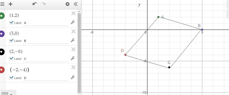 The vertices of a rectangle are located at (1, 2) (5, 0) (2, -6) and (-2, -4) what-example-1