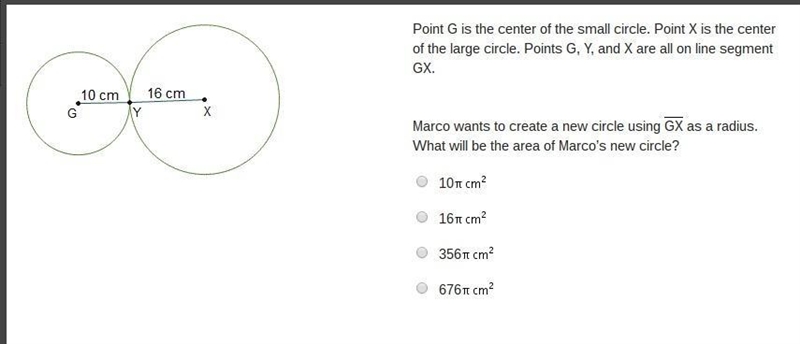 Point G is the center of the small circle. Point X is the center of the large circle-example-1