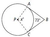 Line segments AB and BC are tangents to Circle P. What is the value of x? a.117 b-example-1