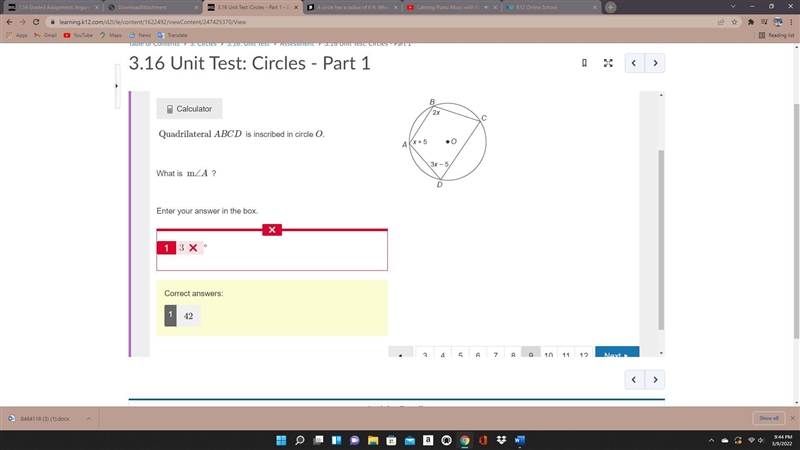 Quadrilateral ABCD ​ is inscribed in circle O. What is ​ m∠A ​ ? Enter your answer-example-1