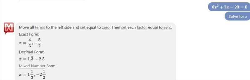 Solve. 6x2 + 7x – 20 = 0​-example-1