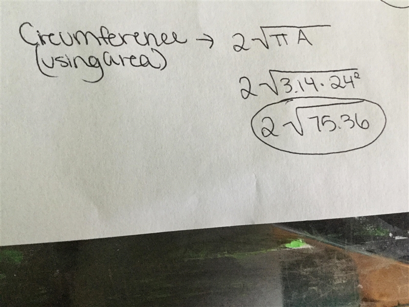 What is the circumference of a circle if its area is 64. (giving 25 points :))-example-1