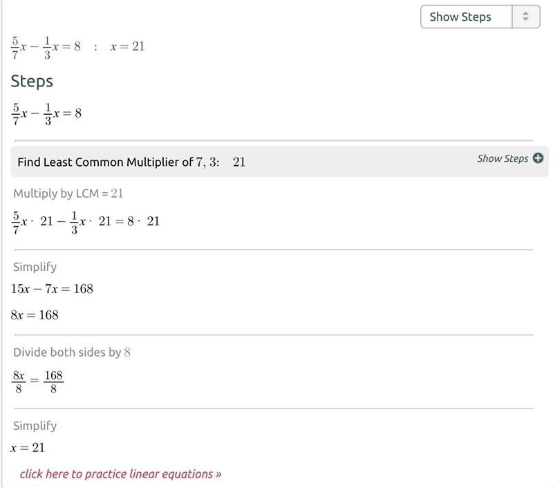 5/7x - 1/3x = 8 Plz help me due today-example-1