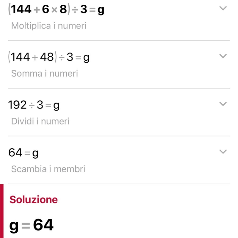 Solve for g. Make sure to show your work ( 144 + 6 x 8 ) ÷ 3 = g A.48 B.192 C.64 TIMED-example-1