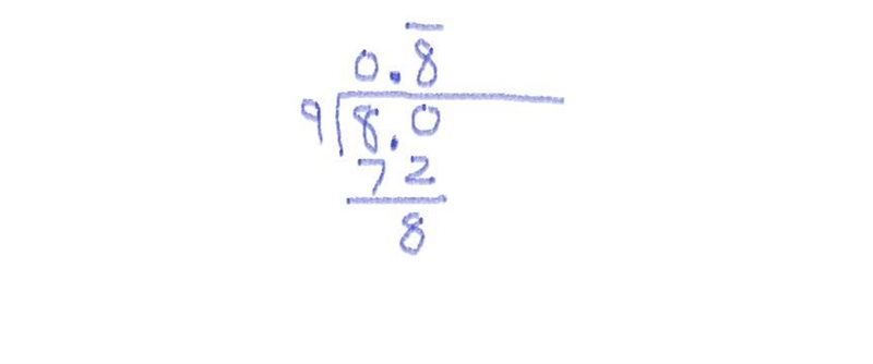 Use long division to determine the decimal equivalent of 8 over 9. 0 point 3 bar 0 point-example-1