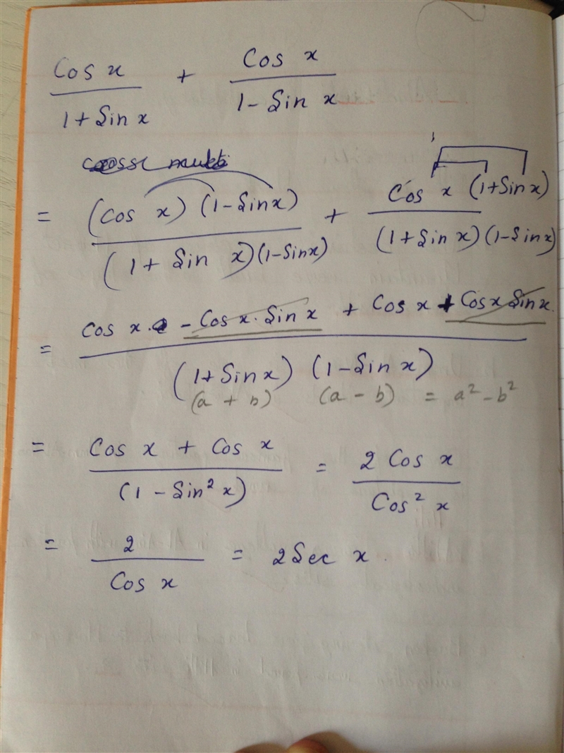 ((cosx)/(1 + sinx)) + ((cosx)/(1 - sinx)) = 2secx​-example-1