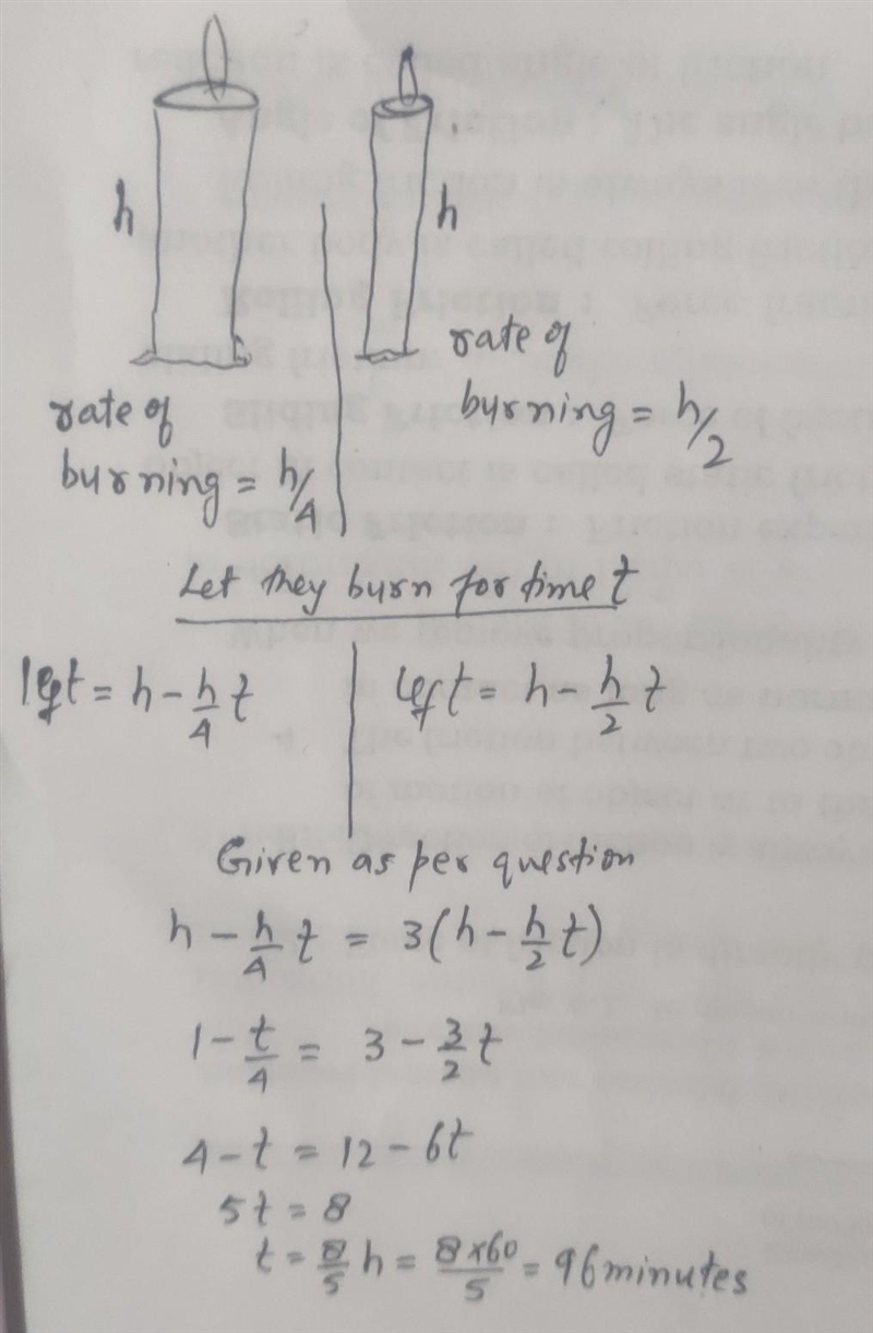 Two candles of equal height start to burn simultaneously. One of the candles is thicker-example-1