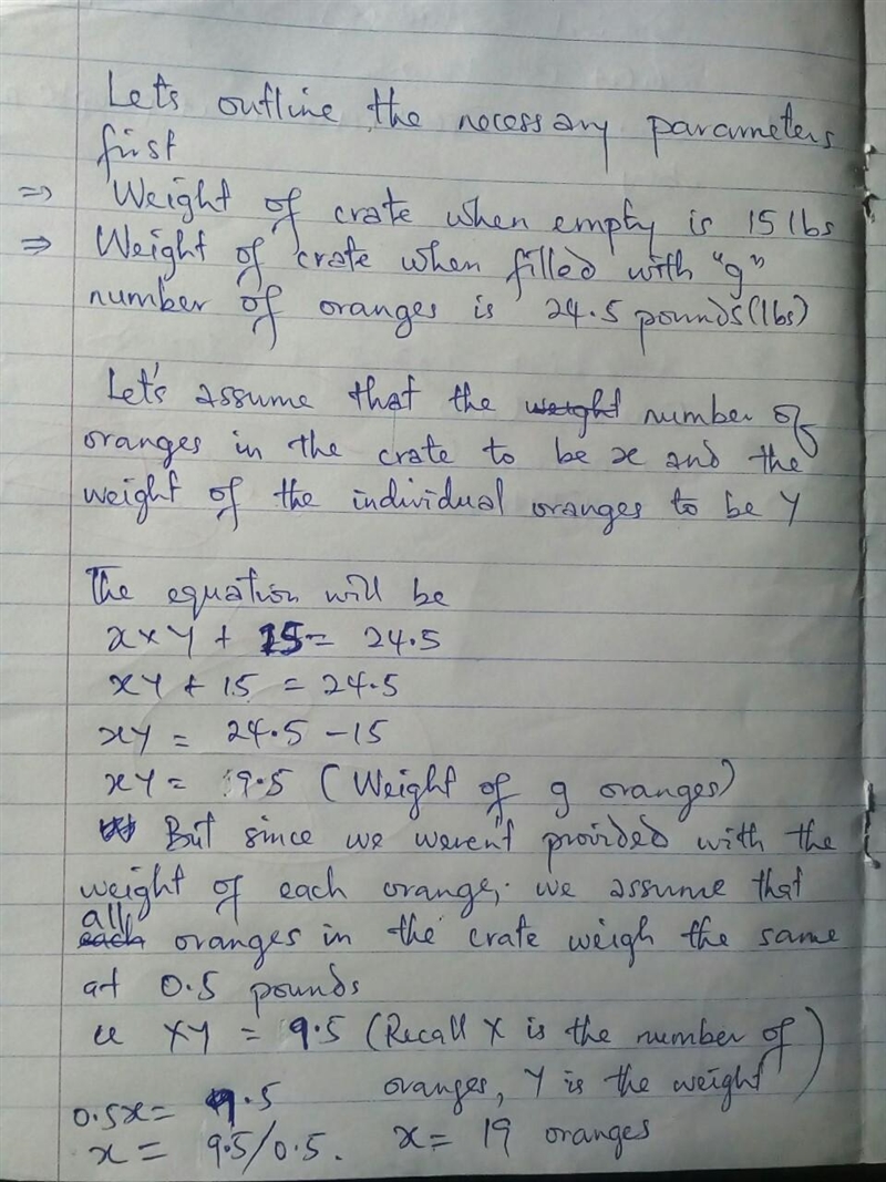 A farmer ships oranges in wooden crates that each weigh 15 pounds when they are empty-example-1