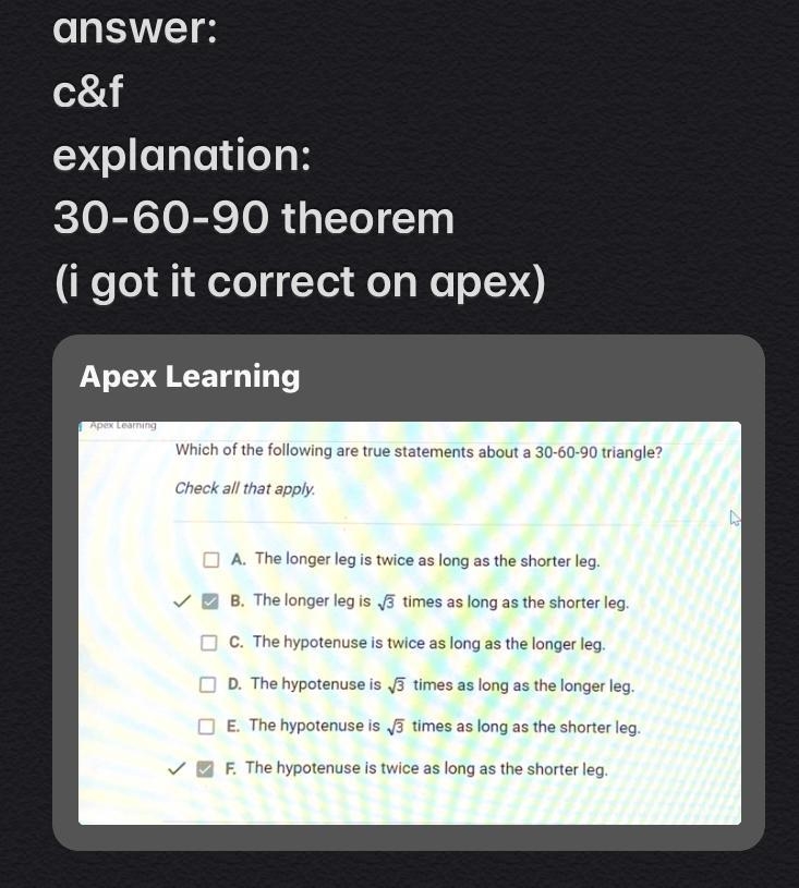 Which of the following are true statements about a 30-60-90 triangle? cheack all that-example-1