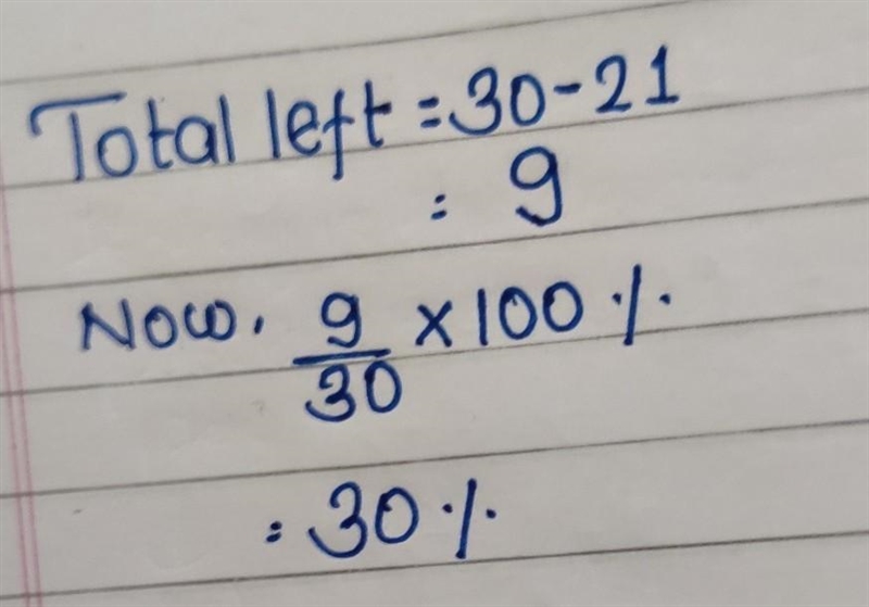 If john has a bag of 30 sweets and he eats 21. what is the percentage is left​-example-1