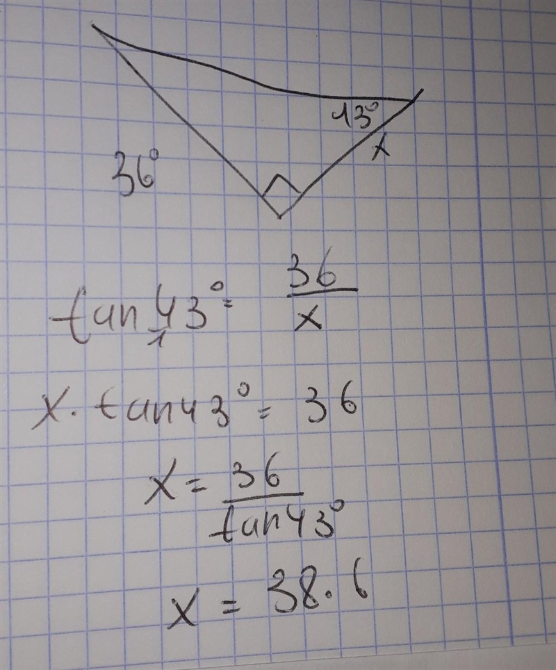 Find the value of x to the nearest tenth 1 point 43 36 33.6 31.2 38.6 Send me a copy-example-1