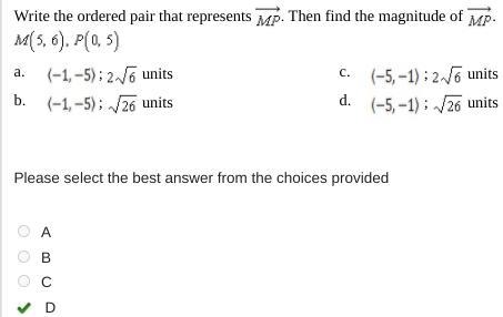 Write the ordered pair that represents MP. Then find the magnitude of MP Write the-example-1