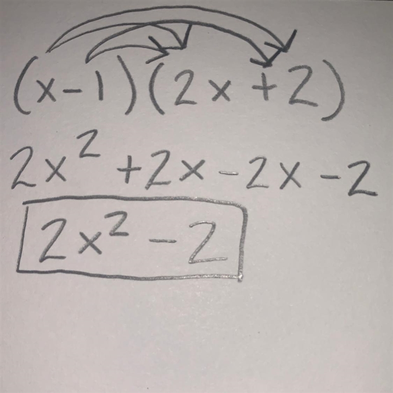 Simplify. Show your work. (x−1)(2x+2)-example-1