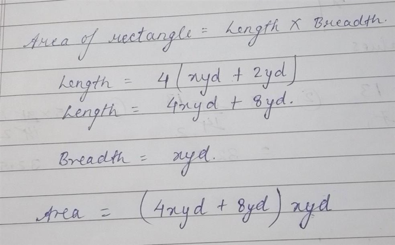 A rectangular swimming pool has a width of xyd. The length of the pool is 2 yd more-example-1