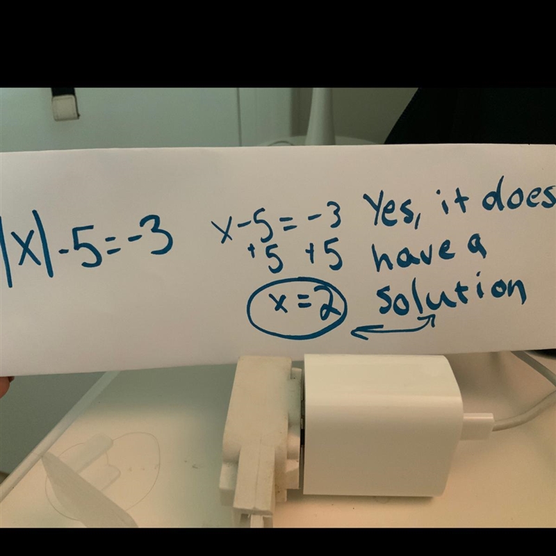 does an absolute value equation that is equal to a negative number, such as |x|-5=-3, have-example-1