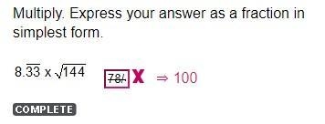 Multiply. Express your answer as a fraction in Simplest form 8.33 x V 144-example-1