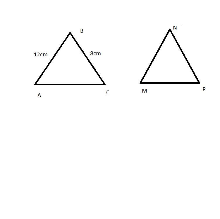 The triangles ABC and MNP are similar AB=12cm BC=8cm MN+NP=10 cm.Find the lenght of-example-1