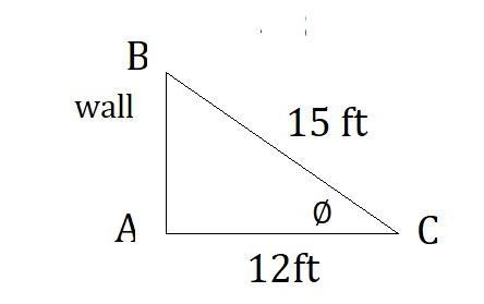 A ladder is leaning against a wall. The base of the ladder is 12 feet from the wall-example-1