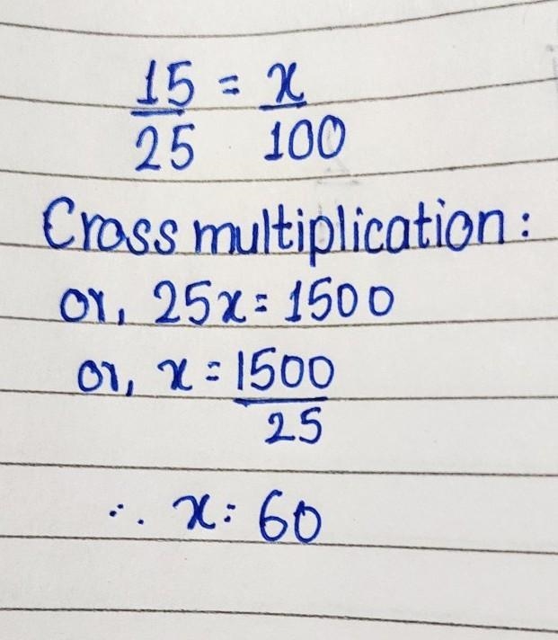 If 15/25 = x/100, then x=-example-1