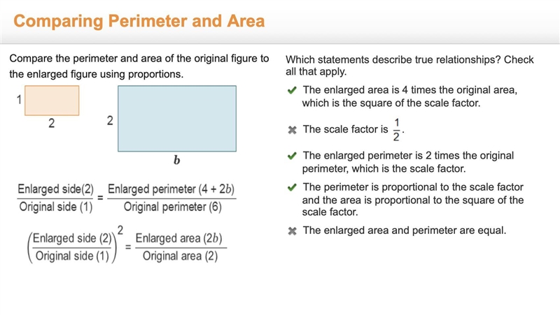 Compare the perimeter and area of the original figure to the enlarged figure using-example-1