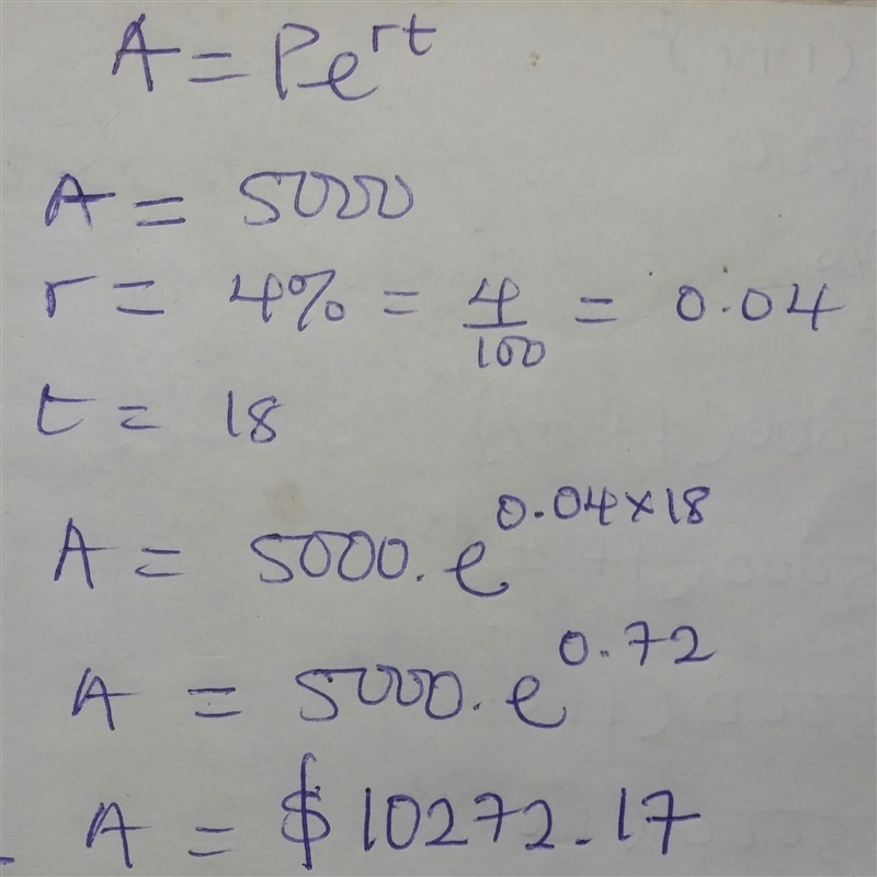 The amount of money in an account can be determined by the formula A re where is the-example-1