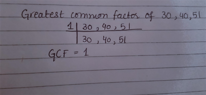 What is the GCF of 30 40 and 51-example-1